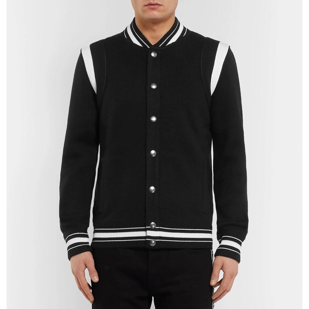 Givenchy Wool Knit Varsity Bomber Jacket Black Wh… - image 2